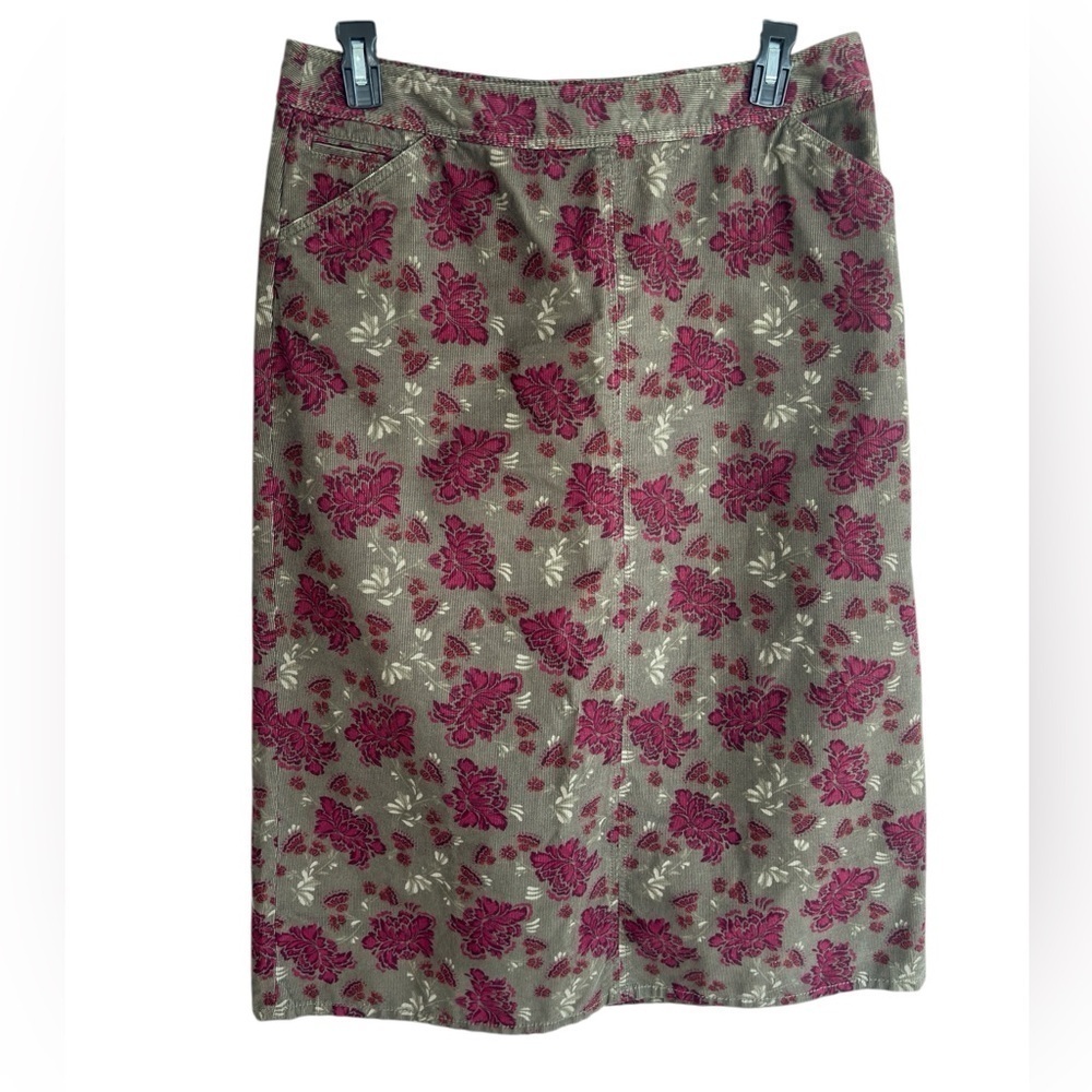 Vintage Eddie Bauer Corduroy Maxi Skirt Size 12 Green Floral Cottagecore Modest